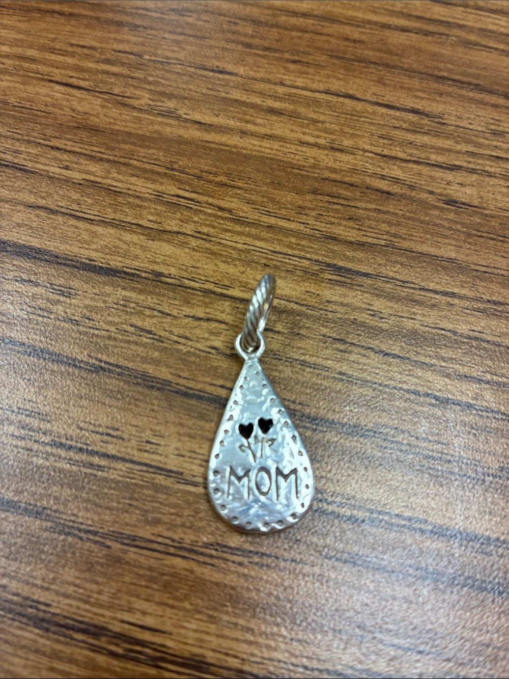 Sterling Silver 'MOM' Teardrop Pendant in Silver